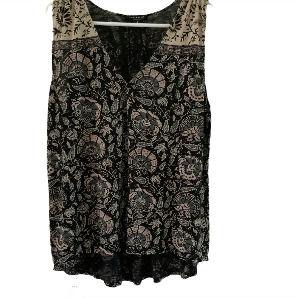Lucky Brand Black and Cream Sleeveless Blouse